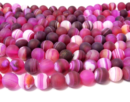 Preview: Edelstein Strang 10 mm Achat Rosa-Pink matt gestreift